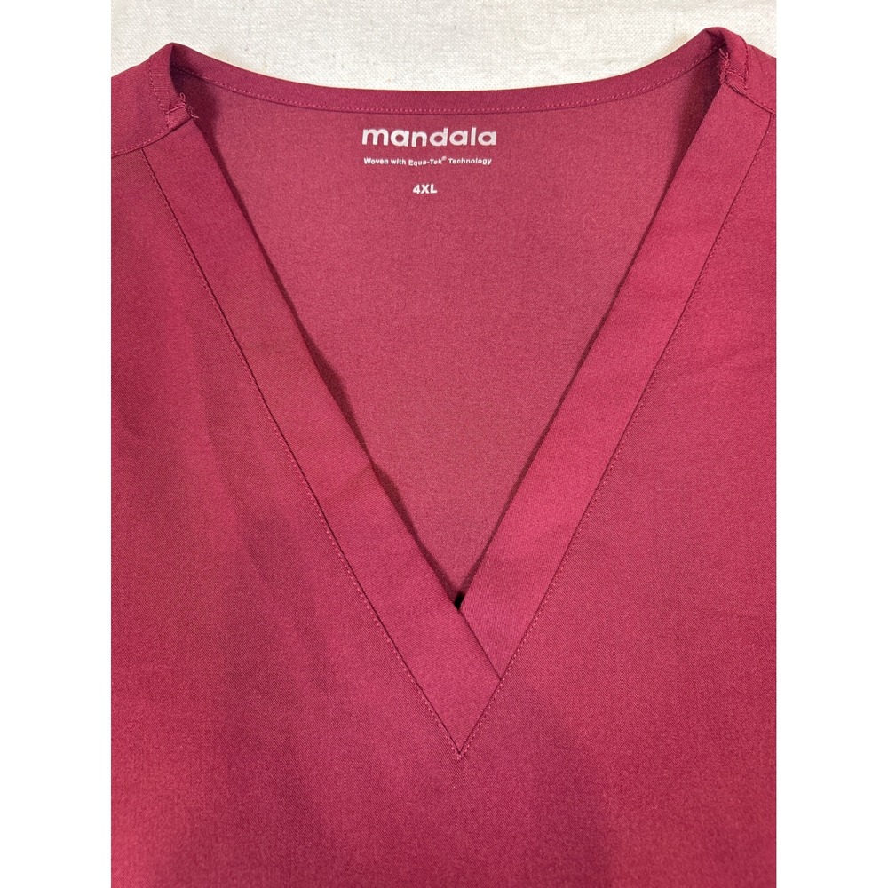 Mandala 4XL Burgundy V-Neck Scrub Top Plus Size Side Pockets Wine Maroon Nursing
